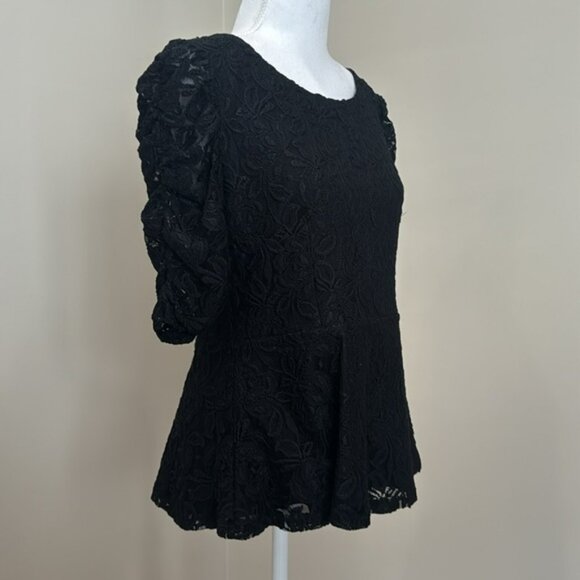Black Lace Peplum Top with 3/4 Sleeves - Picture 3 of 7
